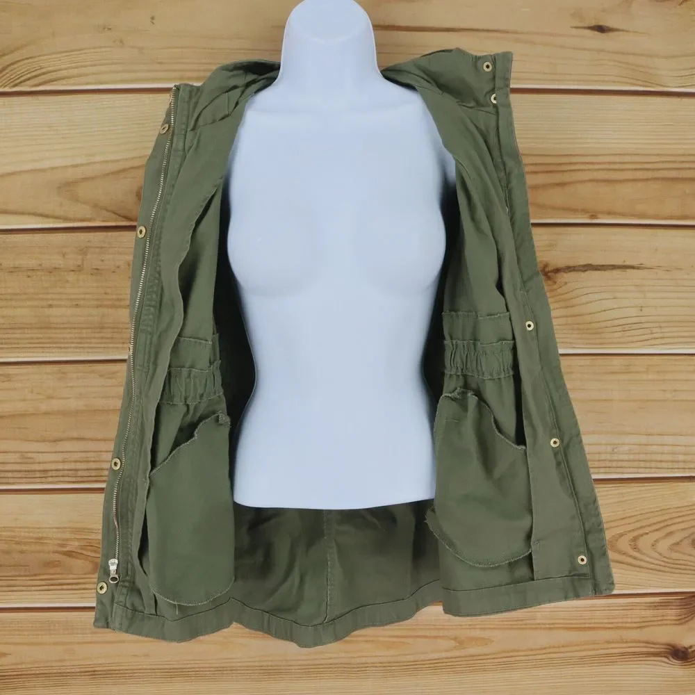 C&C California Jacket Girls Sz 12 Dark Green 100% Cotton Pockets Full Zip Hooded